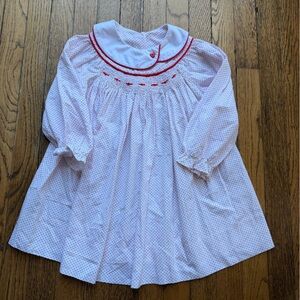 White and Red Bitty Dot Dress with Heart Button size 5
